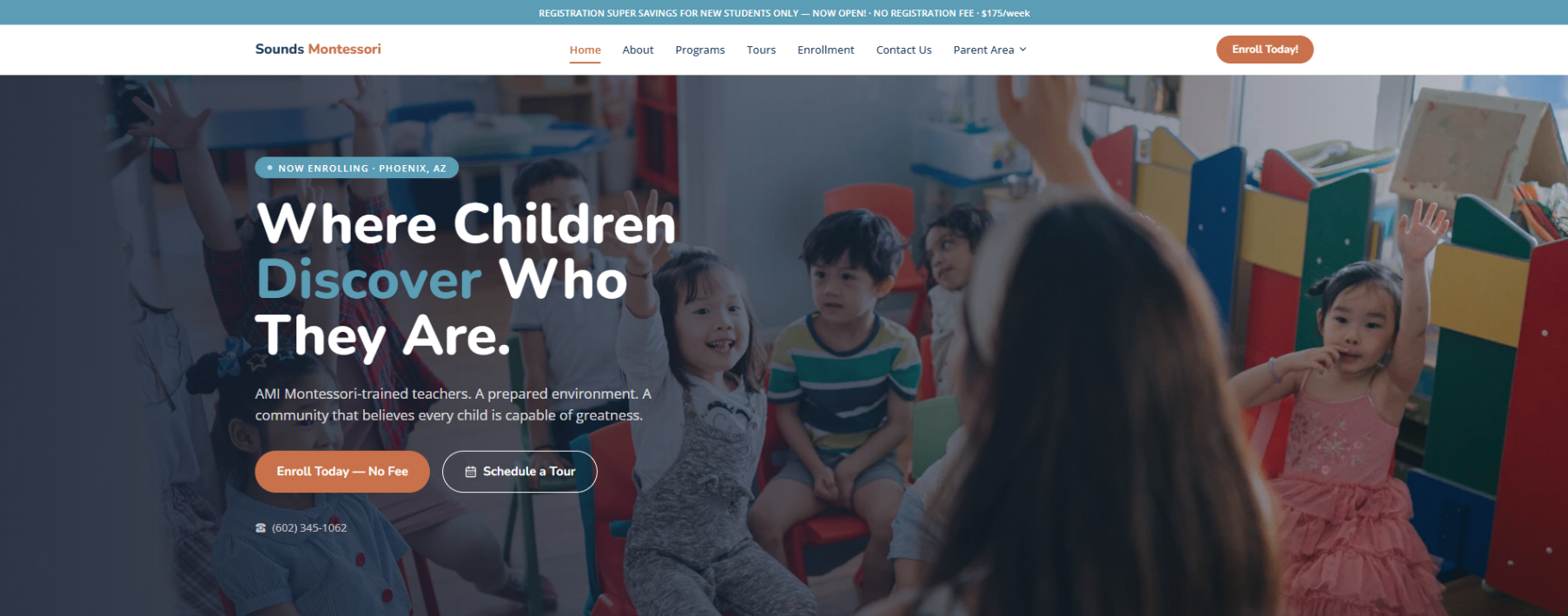 Sounds Montessori website screenshot